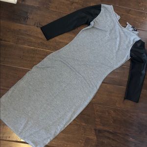 Club L Faux Leather Sleeve Gray midi dress. Size 4